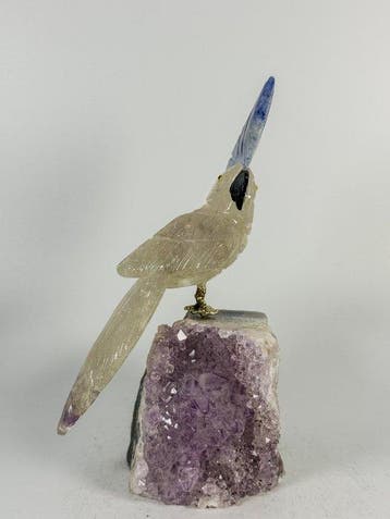 Rare piece - Handgesneden bergkristal papegaai op kwaliteits