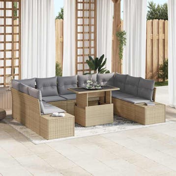 vidaXL Tuinbank Set 10 st Beige poly rattan, Verzenden