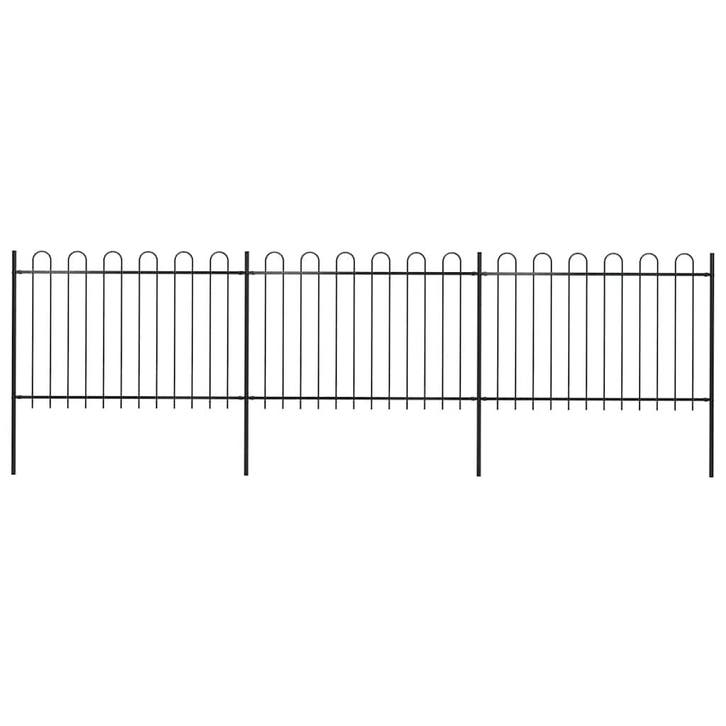 vidaXL Tuinhek met ringtop staal 537x120 cm zwart, Tuin en Terras, Tuinhekken en Hekwerk, Nieuw, Verzenden