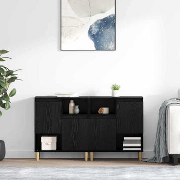 vidaXL Dressoirs 2 st Zwart Eiken 60 x 35 x 70 cm Bewerkt, Verzenden, Nieuw