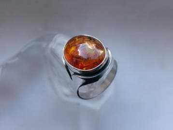 Zilver, Amber - Ring - Art Deco Fischland