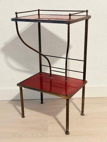 Bijzettafel - Messing, Hout - Dubbele Niveau Console, Antiek en Kunst