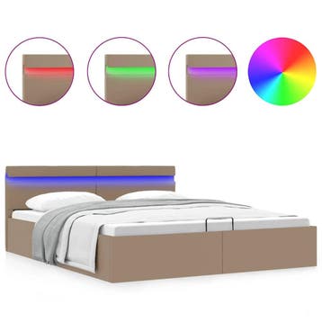 vidaXL Bedframe met opbergruimte LED kunstleer cappuccino, Verzenden