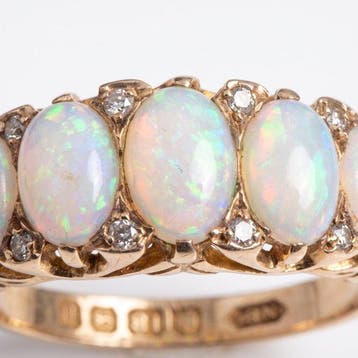 Bague - 18 carats Or jaune Opale - Diamant, Nieuw