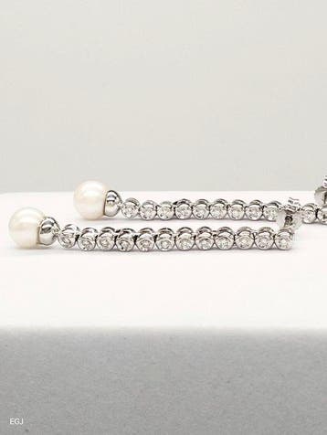 Boucles doreilles - 18 carats Or blanc Perle - Diamant, Nieuw