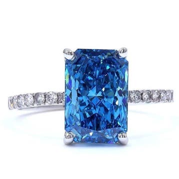 Ring - 18 karaat Witgoud - 3.44ct. tw. Blauw Diamant (Fancy, Nieuw