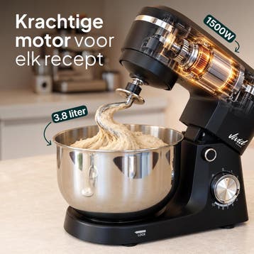 1500W Keukenmixer - 10 Snelheden - 3,8L Mengkom - Zwart, Electroménager, Verzenden