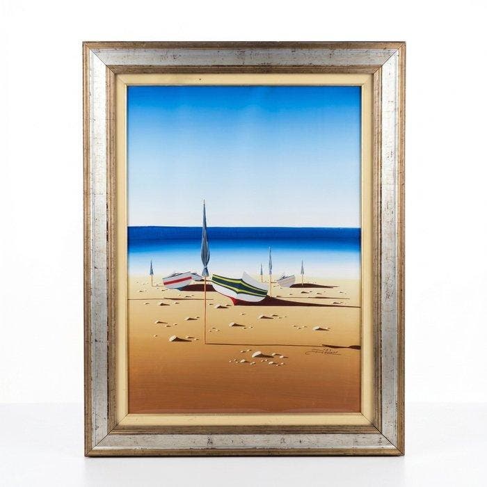 DAdamo – Grande Marina Metafisica (70x50 cm) - “Barche e, Antiquités & Art, Curiosités & Brocante