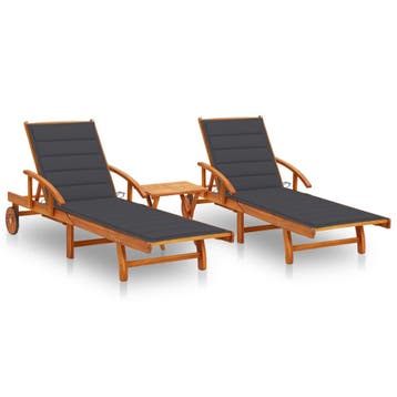 vidaXL Ligstoelen 2 st met tafel en kussens massief, Verzenden, Nieuw