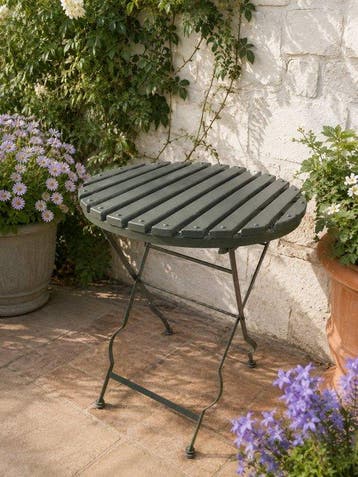 Sculpture, zware ronde tuintafel - 75 cm - bois et métal -