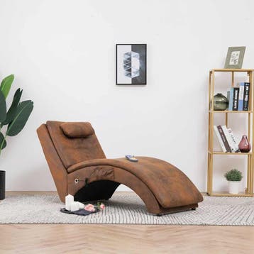 vidaXL Massage chaise longue met kussen kunstsuède bruin, Verzenden, Nieuw