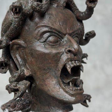 Beeld, NO RESERVE PRICE -Medusa Head Replica on custom stand