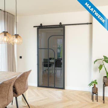 Stalen Schuifdeur Zwart 4 Vlaks rond Maatwerk Rook glas, Doe-het-zelf en Bouw, Nieuw, Metaal, Inclusief glas
