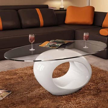 vidaXL Salontafel met ovaal glazen tafelblad hoogglans wit, Verzenden