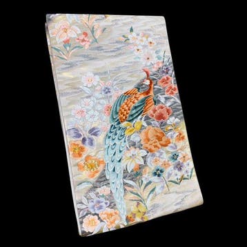 Prachtige Japanse zijde Fukuro-obi - Gouden brokaat met pauw