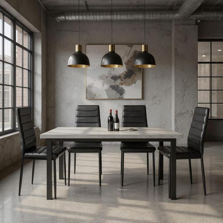 Eetkamerstoelen - Set van 4 - PVC-leer - Zwart - HOUSEINBOX, Huis en Inrichting, Stoelen, Nieuw, Verzenden