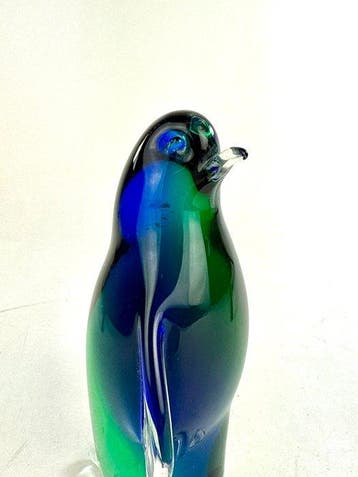 Sculpture, Pinguino Verde Blu - 14 cm - Verre de Murano -
