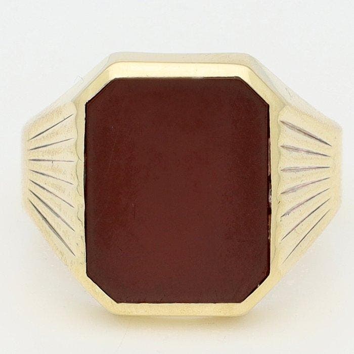 Ring - 14 karaat Geel goud - Carneool Zegelring, Handtassen en Accessoires, Ringen