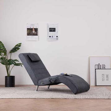 vidaXL Massage chaise longue met kussen kunstsuède grijs, Verzenden