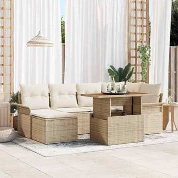 vidaXL Tuinbank Set 7 st Beige Poly rattan, Verzenden, Nieuw