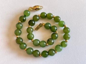 Jade vert - 18 carats (750) Or - Bracelet, Antiek en Kunst