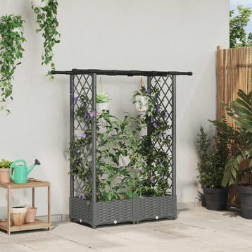 vidaXL Verhoogd Bed met Trellis en Dak Lichtgrijs 122,5 x 40, Verzenden