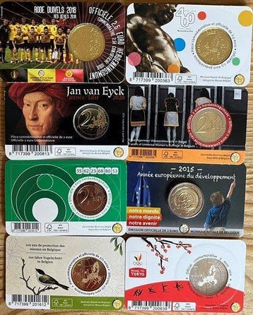 België. 2 Euro / 2,5 Euro / 5 Euro 2015/2025 (8 coincards)