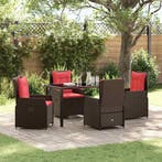 vidaXL Tuin Eettafel Set met kussen 5 pcs Bruin Poly rattan, Verzenden