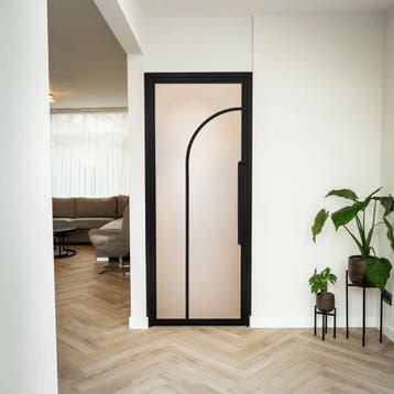 Stalen Binnendeur - Zwart - 2 Vlaks rond - Kanaalglas, Minder dan 80 cm, Binnendeur, Nieuw, Metaal