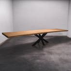 Boomstamtafel, Eettafel 428x100 massief hardhout, metaalpoot, Huis en Inrichting, Tafels | Eettafels, Overige houtsoorten, Robuust Modern