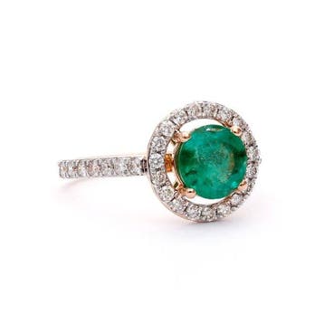 Ring - 18 karaat Roségoud - 1.48ct. tw. Smaragd - Diamant -