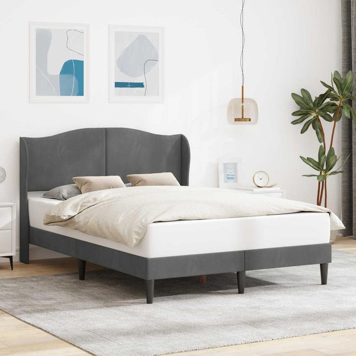 vidaXL Bedframe met hoofdeinde Donkergrijs 140 x 200 cm, Huis en Inrichting, Slaapkamer | Bedden, Nieuw, Verzenden