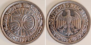 Duitsland 50 Reichspfennig 1927 E vz/stgl, selten i d Erh..., Verzenden