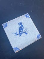 Tegel - Delfts blauwe tegel met een grote uil op een tak -