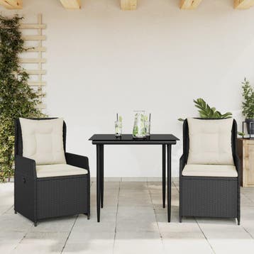 vidaXL 3-delige Tuinset met kussens poly rattan zwart, Verzenden, Tuinset