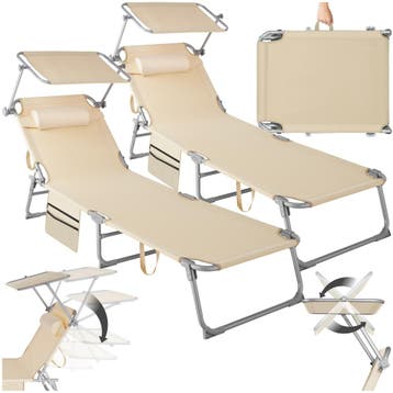 Set van 2 ligbedden Chloé 4 niveaus met hoofdkussen - beige, Tuin en Terras, Tuinsets en Loungesets, Verzenden, Nieuw