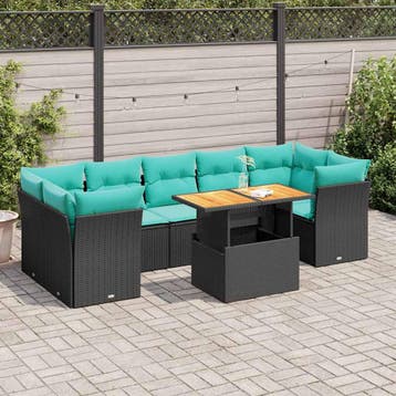vidaXL 8-delige Loungeset met kussens poly rattan zwart, Verzenden, Nieuw, Loungeset