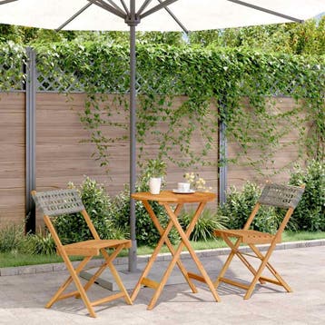 vidaXL 3-delige Bistroset poly rattan en massief hout grijs, Verzenden, Nieuw