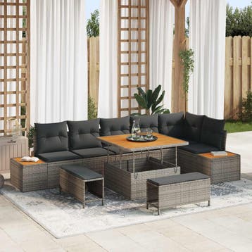 vidaXL Tuinbank Set 9 st 8-Aantal zitplaatsen Grijs, Verzenden