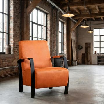 Leren fauteuil Glory - Kenia Rost (oranje), Huis en Inrichting, Fauteuils, Nieuw, Ophalen of Verzenden, 50 tot 75 cm, Industrieel, Modern