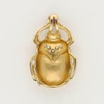Hanger - 14 karaat Geel goud Robijn - Diamant - scarabee