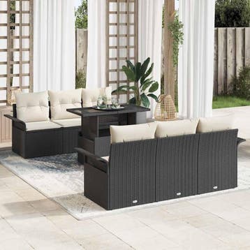 vidaXL Tuinbank Set 7 st Zwart poly rattan, Verzenden