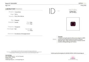 1 pcs Rood Spinel - 3.47 ct - Lotus Gemology - Oorsprong:
