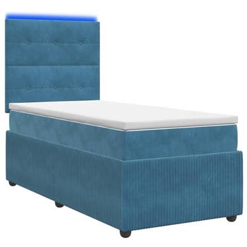 vidaXL LED Boxspringbed met Matras Blauw 80 x 200 cm Fluweel, Verzenden, Nieuw