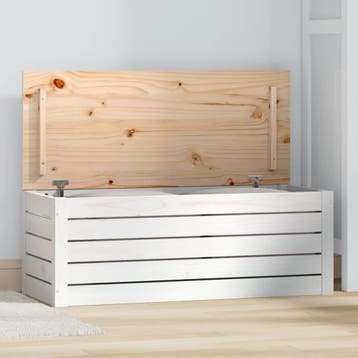 vidaXL Opbergbox wit 89x36,5x33 cm massief grenenhout, Huis en Inrichting, Verzenden, Nieuw