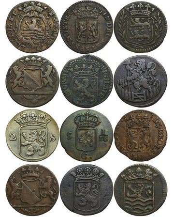 Pays-Bas, Pièces provinciales Duit, 2 Stuiver Lot of 12