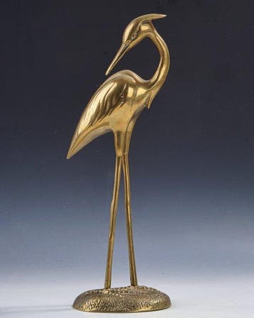 Beeld, Messing reiger in Hollywood Regency-stijl • Italië, Antiek en Kunst