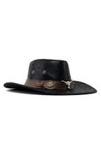Cowboyhoed Zwart Leer Stier Zwarte Leren Leatherlook Cowboy, Ophalen of Verzenden