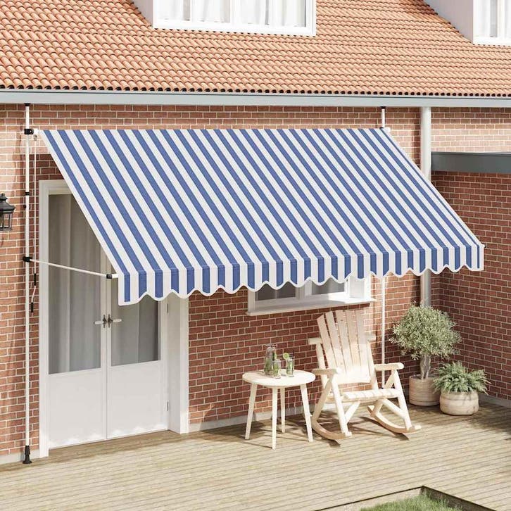 vidaXL Luifel handmatig uittrekbaar 400 cm blauw en witte, Jardin & Terrasse, Protection solaire, Envoi