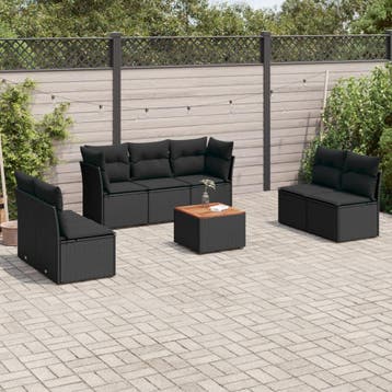 vidaXL 8-delige Loungeset met kussens poly rattan zwart, Verzenden, Loungeset